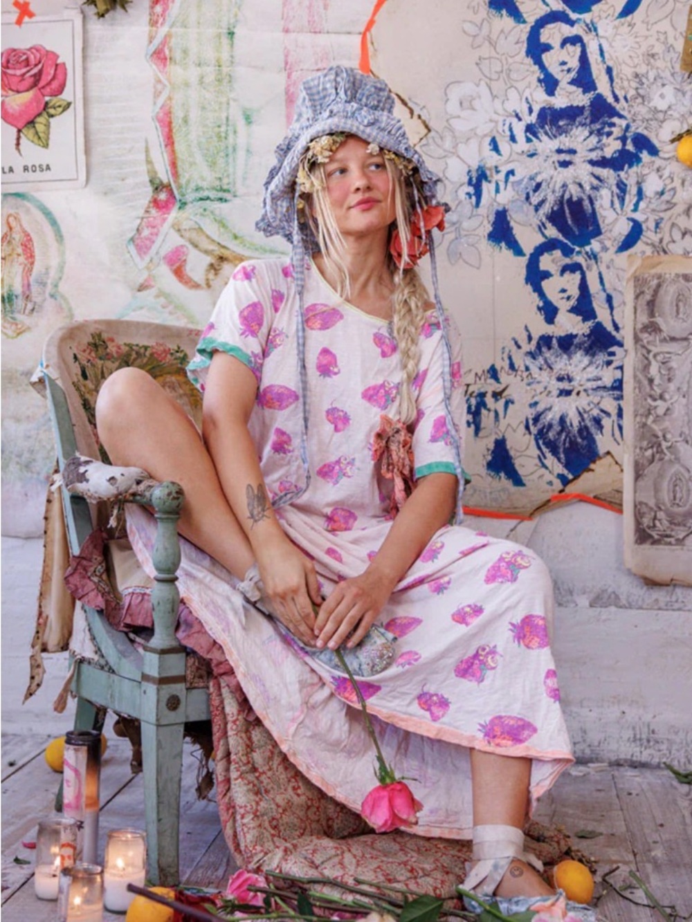 Women's Pink Floral Print Casual Midi Dress